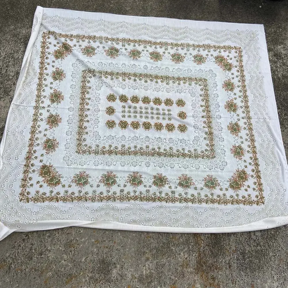 Vintage Green & Orange Rectangle Floral Tablecloth